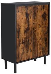 VASAGLE Cipőszekrény, cipőtartó tolóajtóval, rusztikus barna és fekete (LHS052B01)