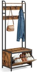 VASAGLE Kabáttartó cipőtárolóval, 7 kampóval és felső polccal, 40x65x170 cm, barna- fekete (HSR425B01)