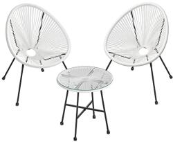 SONGMICS Kerti teraszbútor készlet 3 darab, üveglapos asztal és 2 szék, Fehér (GGF013W02)