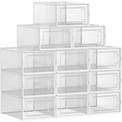SONGMICS Cipődobozok, 12 darabos készlet, műanyag cipőrendező 44-es méretig, átlátszó-fehér (LSP12SWT)