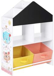 SONGMICS Játéktároló, könyvespolc rajztáblával, fehér, fekete, narancssárga és sárga (GKR320W01)