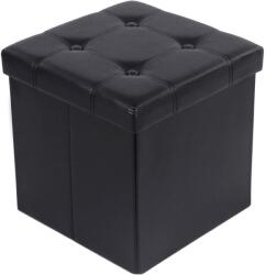 SONGMICS Összecsukható műbőr puff tárolóval, fekete, 38x38x38 cm (LSF30B)
