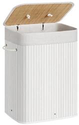 SONGMICS Bambusz szennyeskosár, 72L, összecsukható, téglalap alakú tárolókosár 3 fogantyúval, 40 × 30 × 60 cm, fehér (LCB010W01) - tutihome