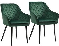 SONGMICS 2 db-os Étkezőszék szett kartámasszal, bársony kárpittal, zöld (LDC088C02)