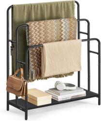 VASAGLE Álló törülközőtartó 3 sínnel 70 x 100 x 30 cm ruhatartó, 2 kampós polc, fekete (LLS019B01) Ruhaszárító