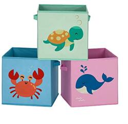 SONGMICS 3 db összecsukható játéktároló. szövet tárolódobozok fogantyúval, kék, zöld és rózsaszín (RFB701Y03)