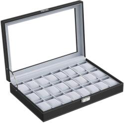 SONGMICS Óradoboz, zárható műbör óratároló, fekete (JWB024)