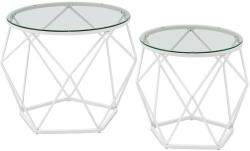 VASAGLE Kerek dohányzóasztalok, 2 db asztal, levehető asztallap, átlátszó-felhő fehér (LGT040W01)