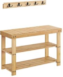 SONGMICS Cipőpad, Fali fogas szett, polcos cipőtartó kabáttartóval, natúr (LCR004N01)