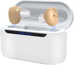 NeoHGS Hallókészülék x2 újratölthető NeoHGS, akkumulátorral, töltőállomással, 130 dB hangerősítővel, 280 órás üzemidővel, 5 különböző méretű szilikon fülhallgatóval, töltővel és védőtokkal, hangerőszabályozá