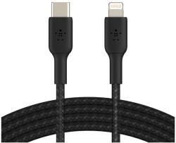 Belkin BOOST CHARGE USB-C-Lightning kábel, fonott, 1M, fekete (CAA004bt1MBK)