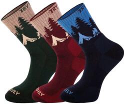 Try To Fly 3 pár hegyi táj merinó gyapjú túra zokni, piros kék és zöld, 43-46 EU, Multicolor (HIKING3)