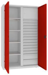 MALOW Fém műhelyszerszámszekrény fiókokkal, 199 x 120 x 50 cm, 14 fiók, szürke/piros