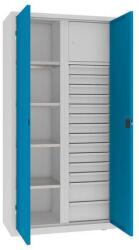 MALOW Fém műhelyszerszámszekrény fiókokkal, 199 x 100 x 50 cm, 14 fiókos, szürke/világoskék