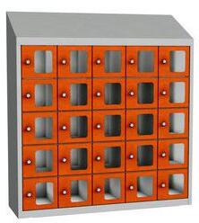 Malow Olaf hegesztett szekrény személyes tárgyakra áttetsző ajtóval, 25 box, elfordítható zár, szürke/narancssárga