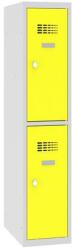 Malow Alacsony iskolai öltözőszekrény, 2 rekeszes, 300 mm, szürke/sárga, forgóretesszel