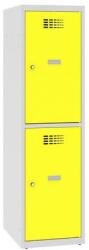 Malow Alacsony iskolai öltözőszekrény, 2 rekeszes, 400 mm, szürke/sárga, hengerzárral