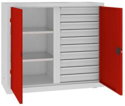 MALOW Fém műhelyszerszámszekrény fiókokkal, 104 x 120 x 50 cm, 10 fiókos, szürke/piros