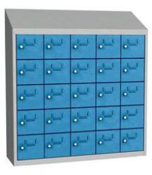Malow Olaf hegesztett szekrény személyes tárgyakra, 25 box, elfordítható zár, szürke/világoskék