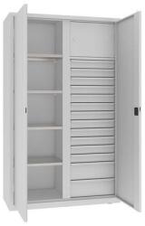 MALOW Fém műhelyszerszámszekrény fiókokkal, 199 x 120 x 50 cm, 14 fiók, szürke/szürke