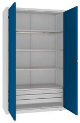 MALOW Fém műhelyszekrény, 199 x 120 x 50 cm, 3 fiókos, szürke/sötét. kék