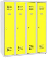 Malow Alacsony iskolai öltözőszekrény, 4 ajtós, 300 mm, szürke/sárga, hengerzárral