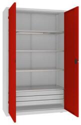 MALOW Fém műhelyszekrény, 199 x 120 x 50 cm, 3 fiókos, szürke/piros