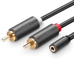 UGREEN 3, 5 mm-es mini jack audiokábel (anya) - 2RCA (férfi) 25 cm-es szürke (AV102 10561)