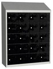 Malow Olaf hegesztett szekrény személyes tárgyakra, 20 box, elfordítható zár, szürke/fekete