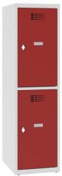 Malow Alacsony iskolai öltözőszekrény, 2 rekeszes, 400 mm, szürke/piros, forgóretesszel