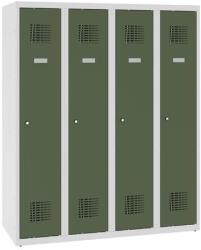 Malow Alacsony iskolai öltözőszekrény, 4 ajtós, 300 mm, szürke/zöld, hengerzárral