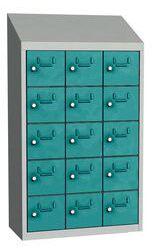 Malow Olaf hegesztett szekrény személyes tárgyakra, 15 box, elfordítható zár, szürke/türkiz