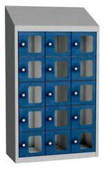 Malow Olaf hegesztett szekrény személyes tárgyakra áttetsző ajtóval, 15 box, elfordítható zár, szürke/sötétkék