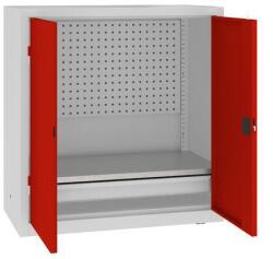 MALOW Fém műhelyszekrény perforált panellel, 104 x 100 x 50 cm, 1 fiók, szürke/piros