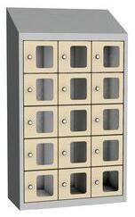 Malow Olaf hegesztett szekrény személyes tárgyakra áttetsző ajtóval, 15 box, elfordítható zár, szürke/elefántcsont