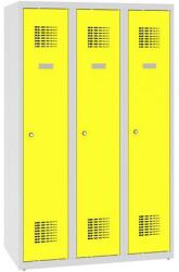 Malow Alacsony iskolai öltözőszekrény, 3 ajtós, 300 mm, szürke/sárga, hengerzárral