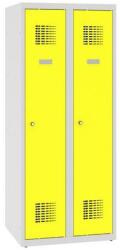 Malow Alacsony iskolai öltözőszekrény, 2 ajtós, 300 mm, szürke/sárga, hengerzárral