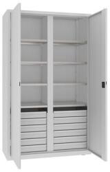 MALOW Fém műhelyszerszámszekrény fiókokkal, 199 x 120 x 50 cm, 12 fiók, szürke/szürke