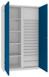 MALOW Fém műhelyszerszámszekrény fiókokkal, 199 x 120 x 50 cm, 14 fiók, szürke/sötét. kék