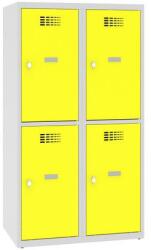 Malow Alacsony iskolai öltözőszekrény, 4 rekeszes, 400 mm, szürke/sárga, forgóretesszel