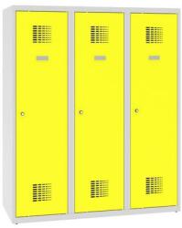 Malow Alacsony iskolai öltözőszekrény, 3 ajtós, 400 mm, szürke/sárga, hárompontos hengerzárral