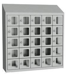 Malow Olaf hegesztett szekrény személyes tárgyakra áttetsző ajtóval, 25 box, elfordítható zár, szürke/szürke