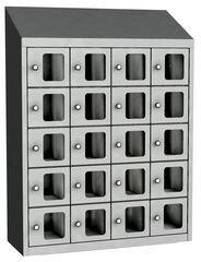 Malow Olaf hegesztett szekrény személyes tárgyakra áttetsző ajtóval, 20 box, elfordítható zár, szürke/szürke