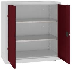 MALOW Fém műhelyszekrény, 104 x 100 x 50 cm, 2 polcos, szürke/sötét. piros