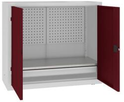 MALOW Fém műhelyszekrény perforált panellel, 104 x 120 x 50 cm, 1 fiókos, szürke/sötét. piros