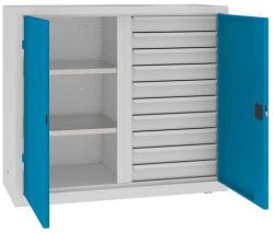 MALOW Fém műhelyszerszámszekrény fiókokkal, 104 x 120 x 50 cm, 10 fiókos, szürke/világoskék