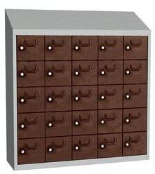 Malow Olaf hegesztett szekrény személyes tárgyakra, 25 box, elfordítható zár, szürke/barna