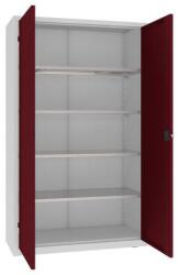 MALOW Fém műhelyszekrény, 199 x 120 x 50 cm, 4 polcos, szürke/sötét. piros