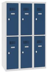 Malow Alacsony iskolai öltözőszekrény, 6 rekeszes, 300 mm, szürke/sötét kék, forgóretesszel