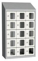 Malow Olaf hegesztett szekrény személyes tárgyakra áttetsző ajtóval, 15 box, elfordítható zár, szürke/fehér